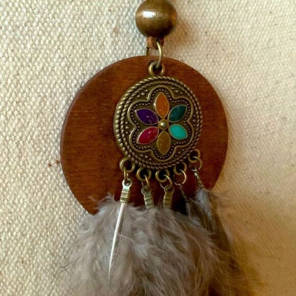 Nomad Feather Pendant Necklace in Wood, Metal & Bronze Tones - Picture 6 of 12